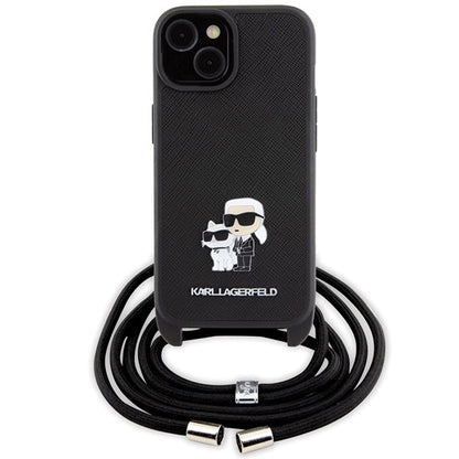 Karl Lagerfeld Crossbody Saffiano Metal Pin Karl &amp; Choupette case for iPhone 15 Plus - black_1