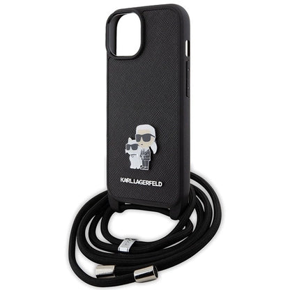Karl Lagerfeld Crossbody Saffiano Metal Pin Karl &amp; Choupette case for iPhone 15 Plus - black_4