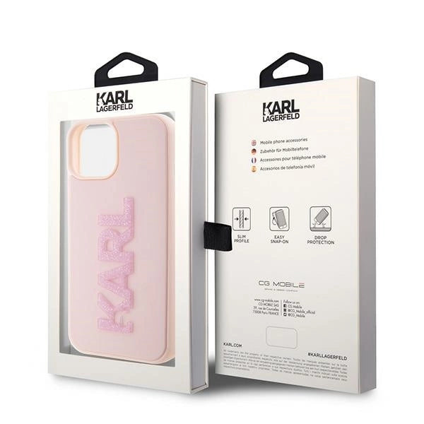 Karl Lagerfeld 3D Rubber Glitter Logo case for iPhone 15 - pink_7