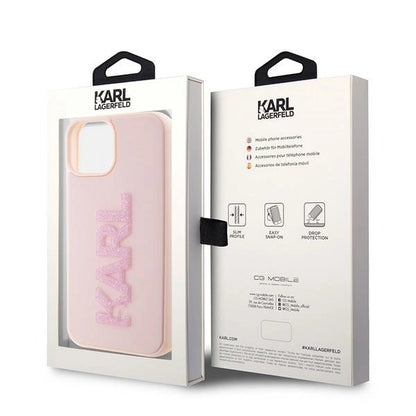 Karl Lagerfeld 3D Rubber Glitter Logo case for iPhone 15 - pink_7