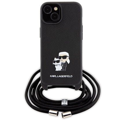 Karl Lagerfeld Crossbody Saffiano Metal Pin Karl & Choupette case for iPhone 15 - black_1