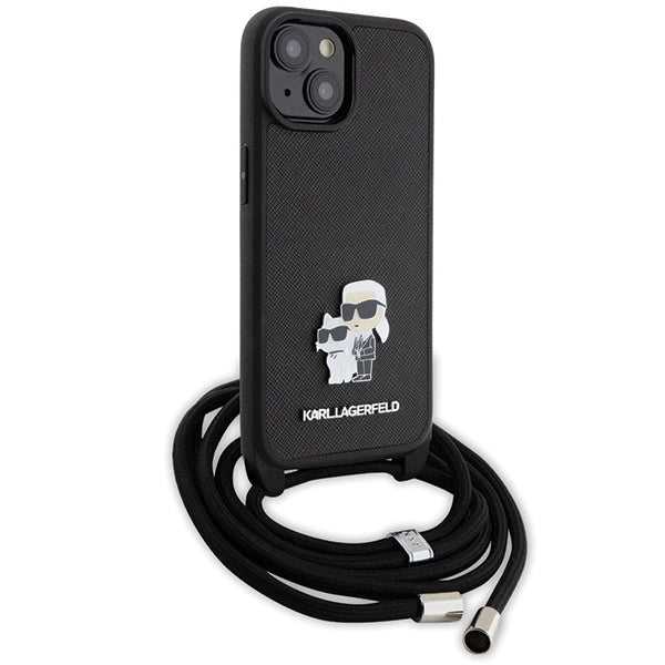 Karl Lagerfeld Crossbody Saffiano Metal Pin Karl & Choupette case for iPhone 15 - black_2