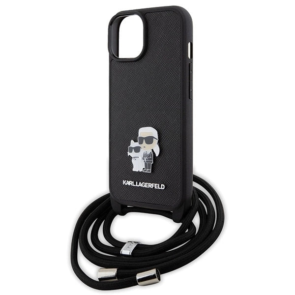 Karl Lagerfeld Crossbody Saffiano Metal Pin Karl & Choupette case for iPhone 15 - black_4
