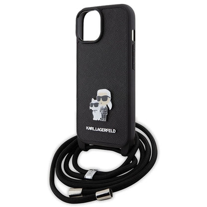 Karl Lagerfeld Crossbody Saffiano Metal Pin Karl & Choupette case for iPhone 15 - black_4