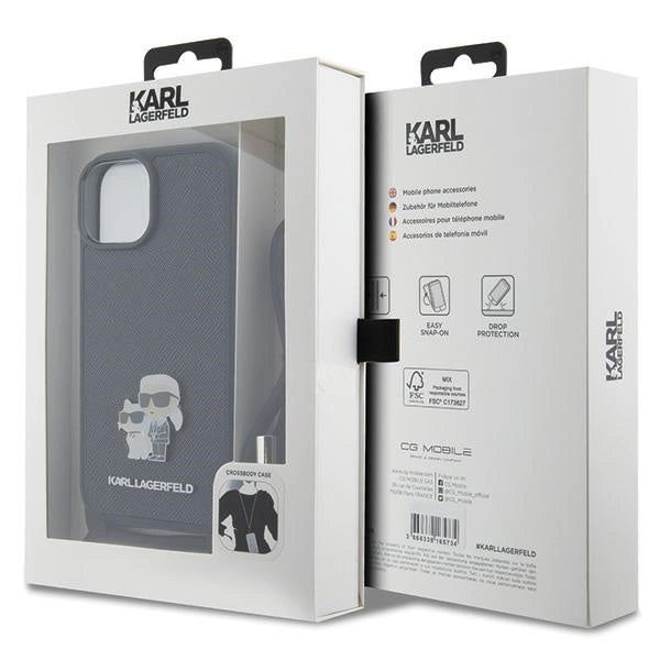 Karl Lagerfeld Crossbody Saffiano Metal Pin Karl & Choupette case for iPhone 15 - black_6
