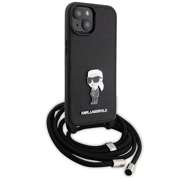 Karl Lagerfeld Crossbody Saffiano Monogram Metal Pin Karl & Choupette Case for iPhone 15 - Black_2