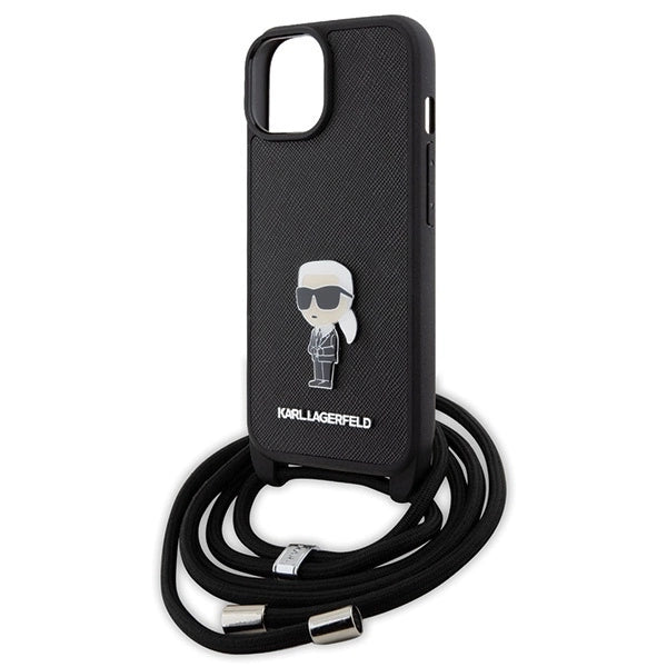 Karl Lagerfeld Crossbody Saffiano Monogram Metal Pin Karl & Choupette Case for iPhone 15 - Black_4