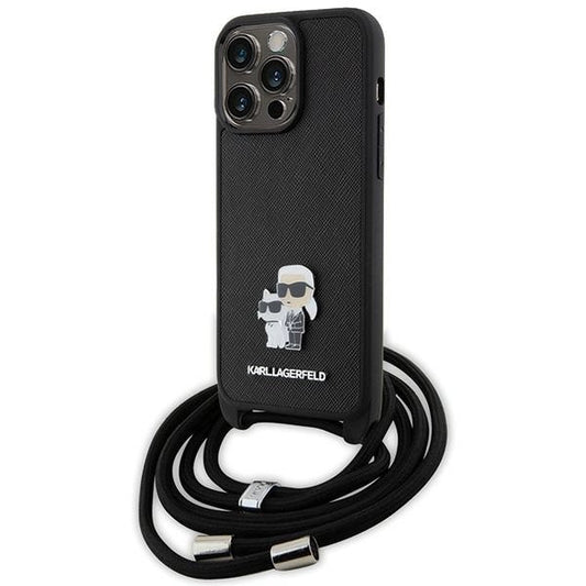 Karl Lagerfeld Crossbody Saffiano Metal Pin Karl &amp; Choupette Case for iPhone 15 Pro Max - Black_0