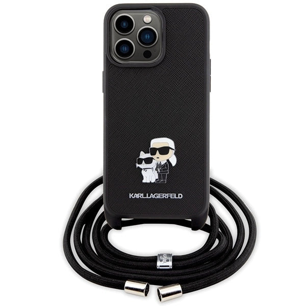 Karl Lagerfeld Crossbody Saffiano Metal Pin Karl &amp; Choupette Case for iPhone 15 Pro Max - Black_1