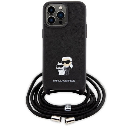 Karl Lagerfeld Crossbody Saffiano Metal Pin Karl &amp; Choupette Case for iPhone 15 Pro Max - Black_1