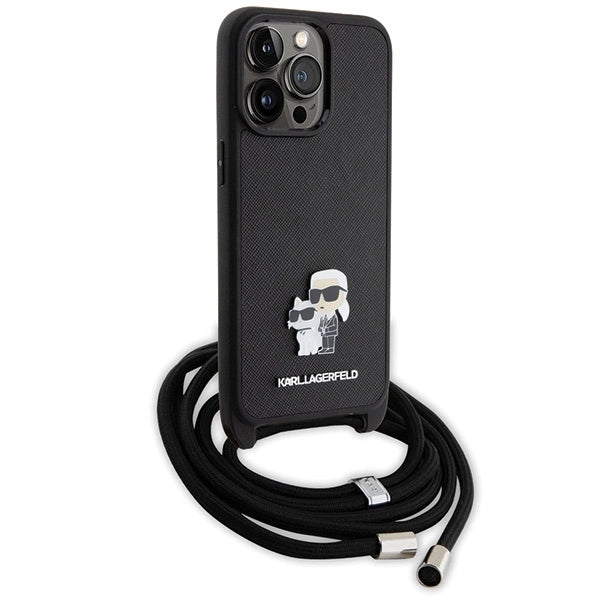 Karl Lagerfeld Crossbody Saffiano Metal Pin Karl &amp; Choupette Case for iPhone 15 Pro Max - Black_2