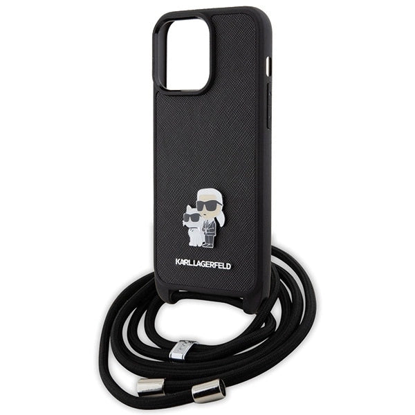 Karl Lagerfeld Crossbody Saffiano Metal Pin Karl &amp; Choupette Case for iPhone 15 Pro Max - Black_4