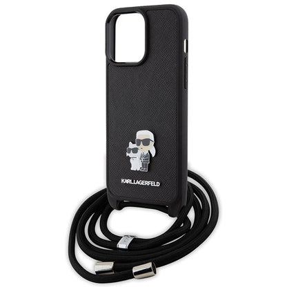 Karl Lagerfeld Crossbody Saffiano Metal Pin Karl &amp; Choupette Case for iPhone 15 Pro Max - Black_4