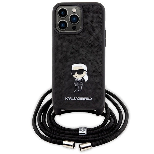 Karl Lagerfeld Crossbody Saffiano Monogram Metal Pin Karl &amp; Choupette Case for iPhone 15 Pro Max - Black_1
