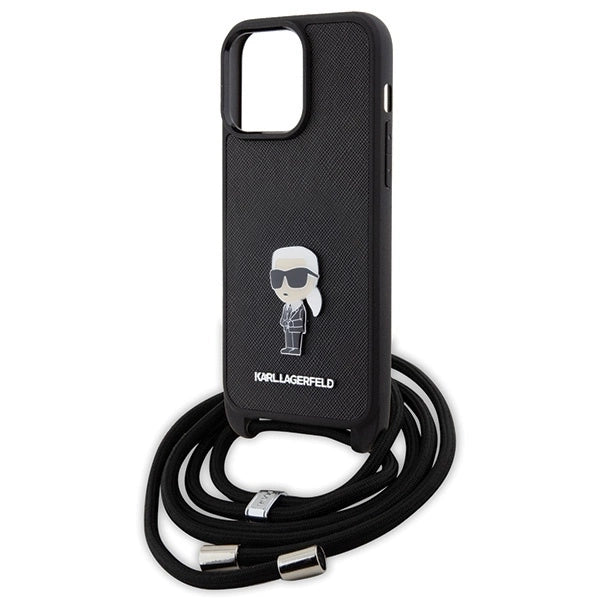 Karl Lagerfeld Crossbody Saffiano Monogram Metal Pin Karl &amp; Choupette Case for iPhone 15 Pro Max - Black_4