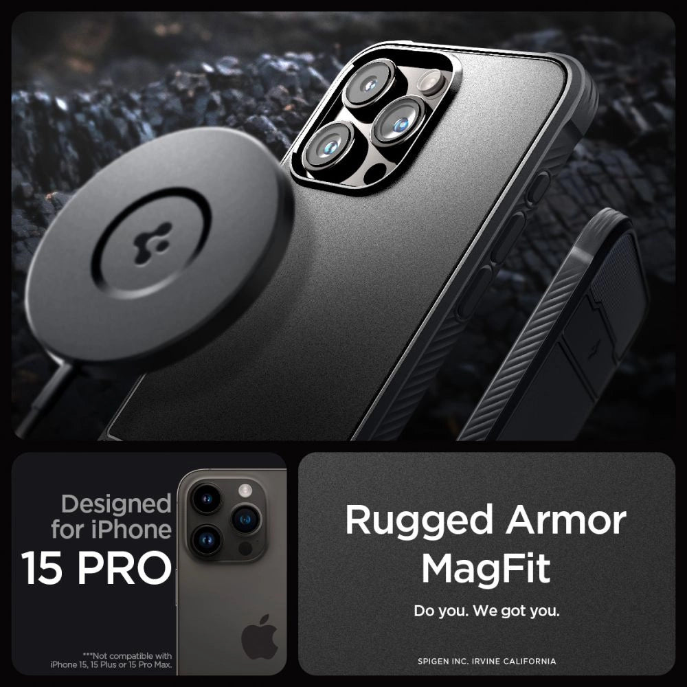 Spigen Rugged Armor Mag Case with MagSafe for iPhone 15 Pro - Matte Black_10
