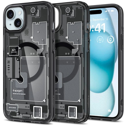 Spigen Ultra Hybrid Mag Case with MagSafe for iPhone 15 Plus - Dark Gray (Zero One Pattern)_0