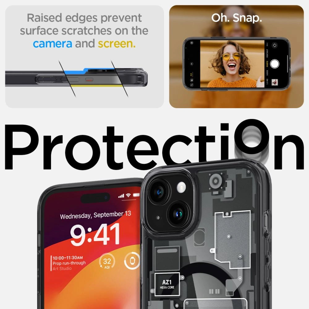 Spigen Ultra Hybrid Mag Case with MagSafe for iPhone 15 Plus - Dark Gray (Zero One Pattern)_11