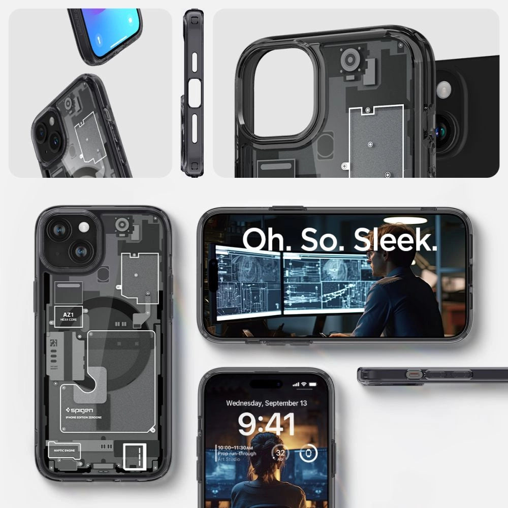 Spigen Ultra Hybrid Mag Case with MagSafe for iPhone 15 Plus - Dark Gray (Zero One Pattern)_14