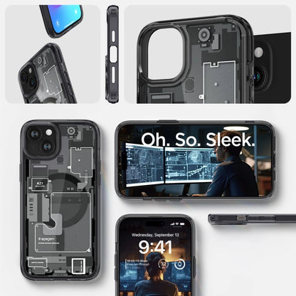 Spigen Ultra Hybrid Mag Case with MagSafe for iPhone 15 Plus - Dark Gray (Zero One Pattern)_14