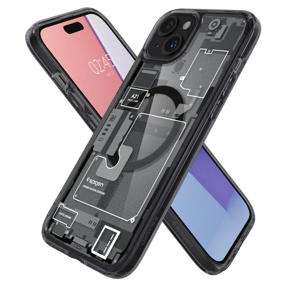 Spigen Ultra Hybrid Mag Case with MagSafe for iPhone 15 Plus - Dark Gray (Zero One Pattern)_5