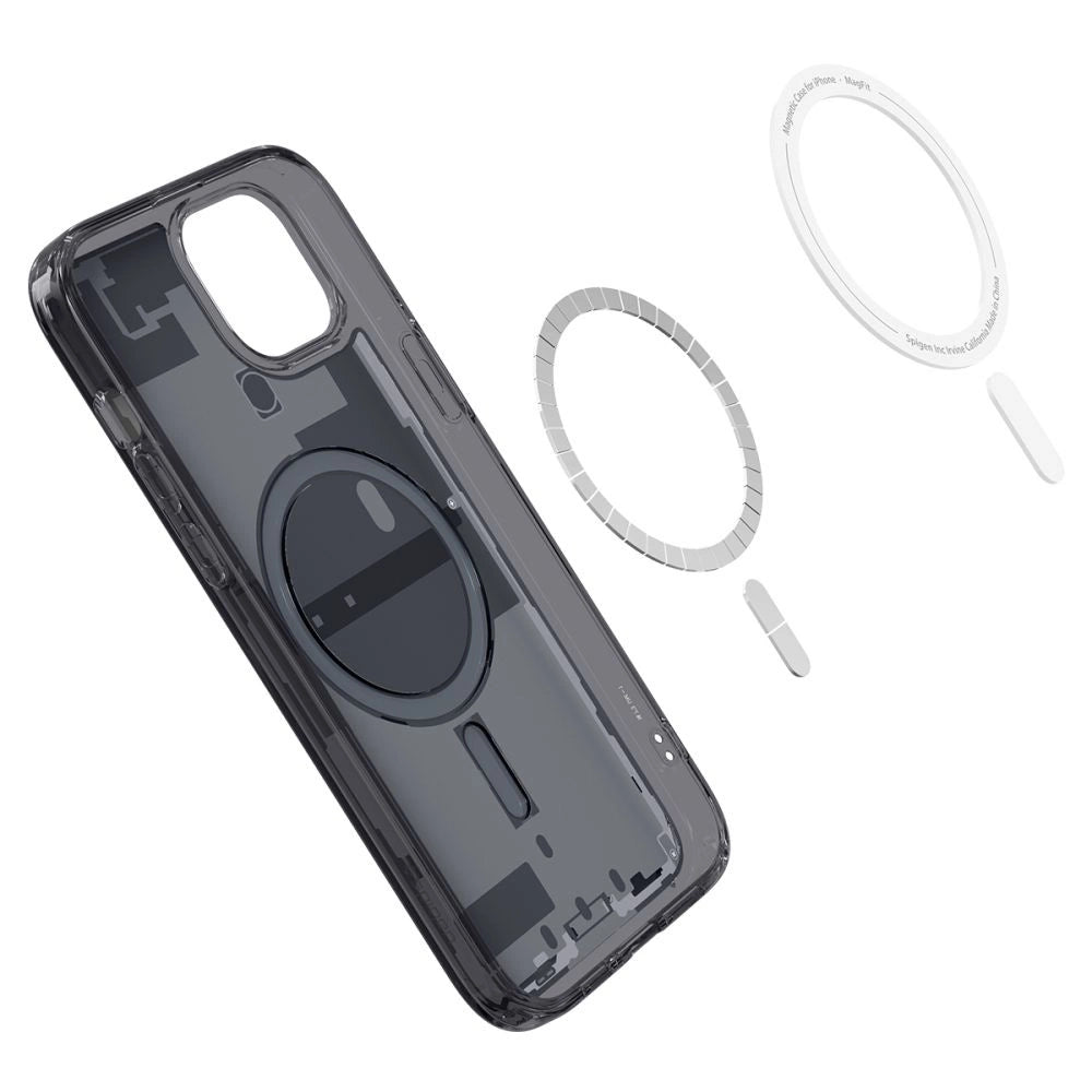 Spigen Ultra Hybrid Mag Case with MagSafe for iPhone 15 Plus - Dark Gray (Zero One Pattern)_6