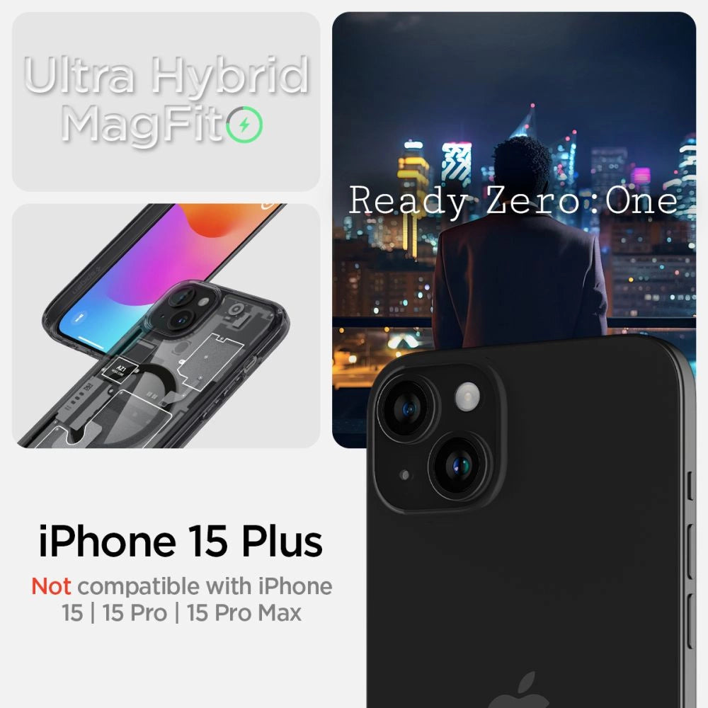 Spigen Ultra Hybrid Mag Case with MagSafe for iPhone 15 Plus - Dark Gray (Zero One Pattern)_8