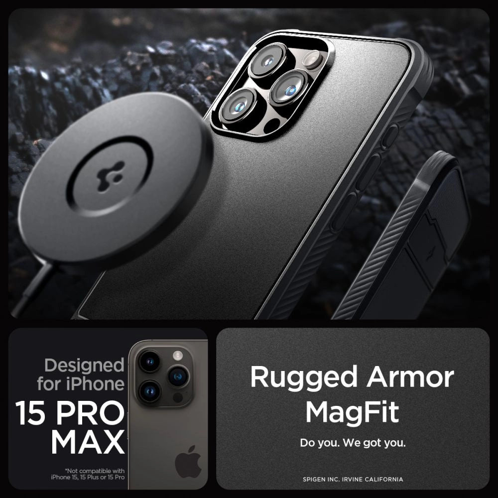 Spigen Rugged Armor Mag Case with MagSafe for iPhone 15 Pro Max - Matte Black_9