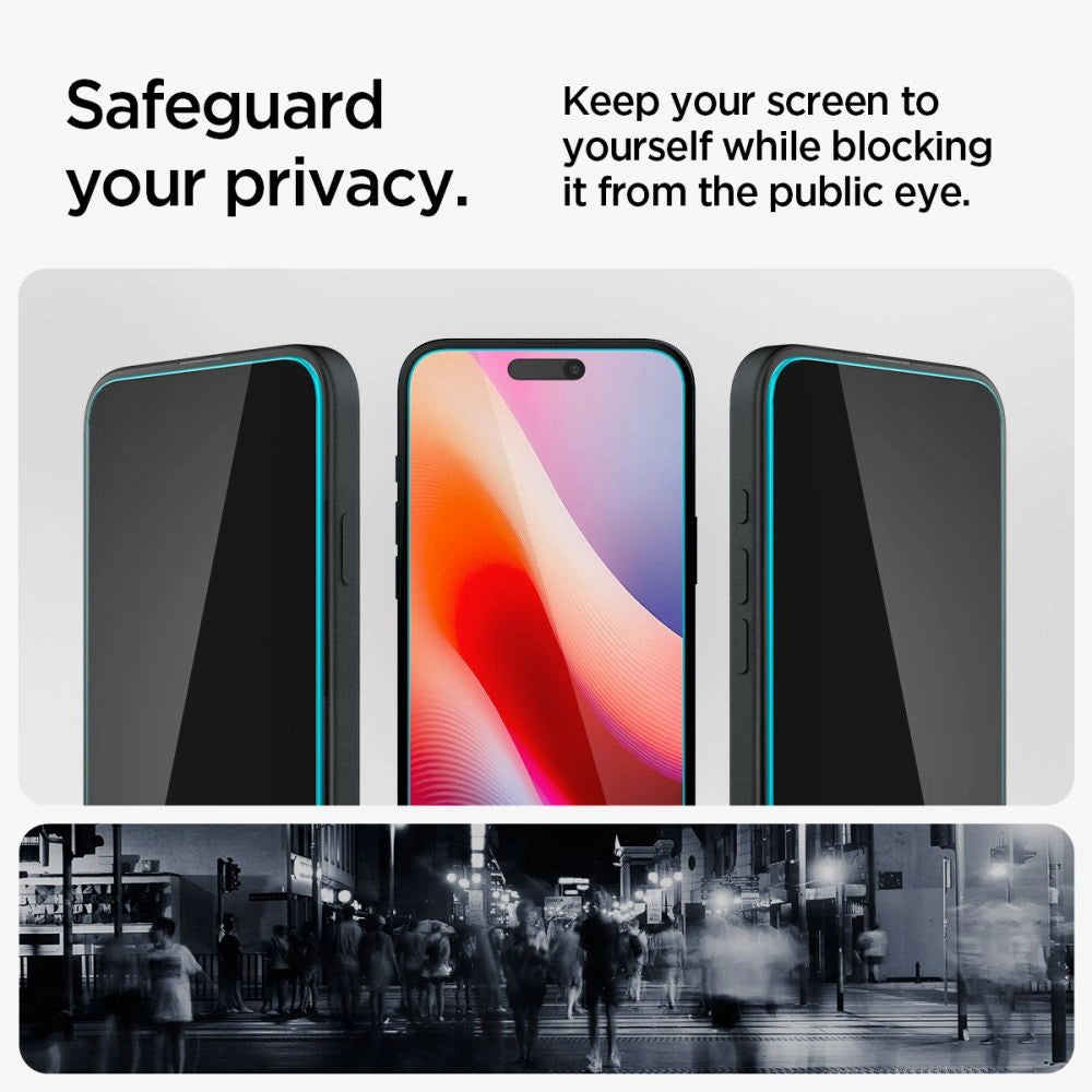 Spigen Glas.tR EzFit Privacy Tempered Glass for iPhone 15/16 with Adapter (2 pcs.)_9