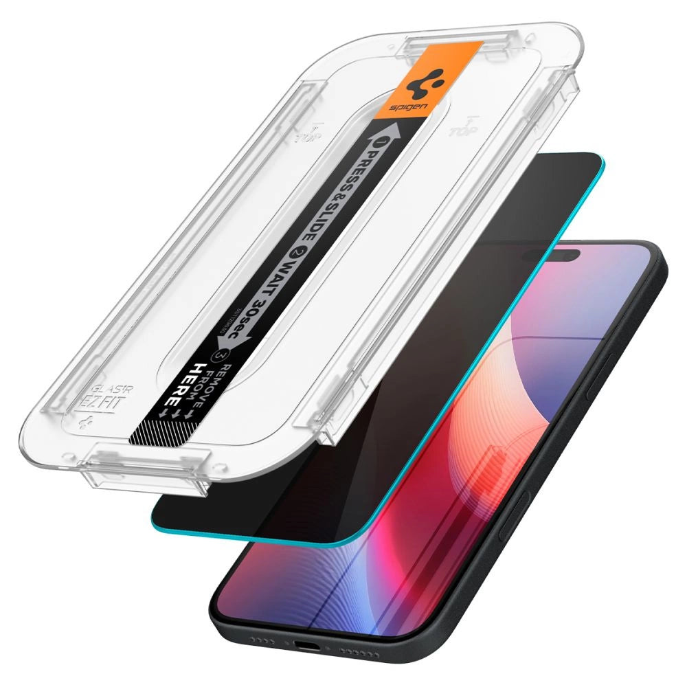 Spigen Glas.tR EzFit Privacy Tempered Glass for iPhone 15/16 with Adapter (2 pcs.)_1