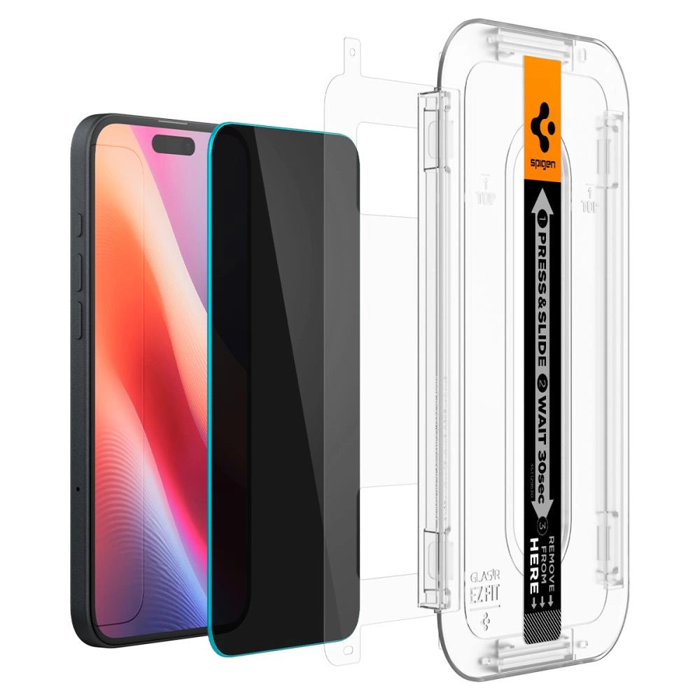 Spigen Glas.tR EzFit Privacy Tempered Glass for iPhone 15/16 with Adapter (2 pcs.)_3