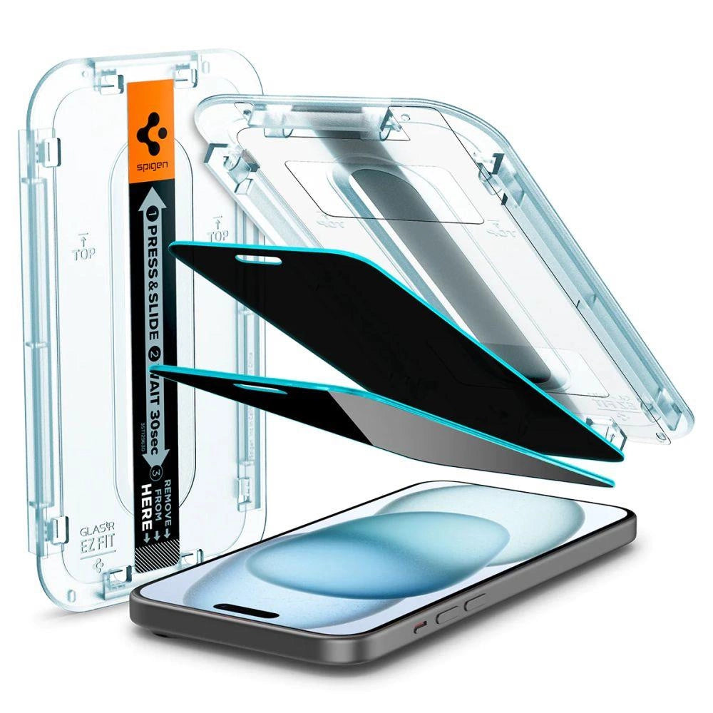 Spigen Glas.tR EzFit Privacy Tempered Glass for iPhone 15/16 with Adapter (2 pcs.)_10