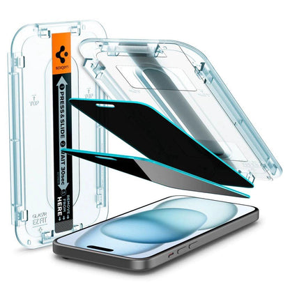 Spigen Glas.tR EzFit Privacy Tempered Glass for iPhone 15/16 with Adapter (2 pcs.)_10