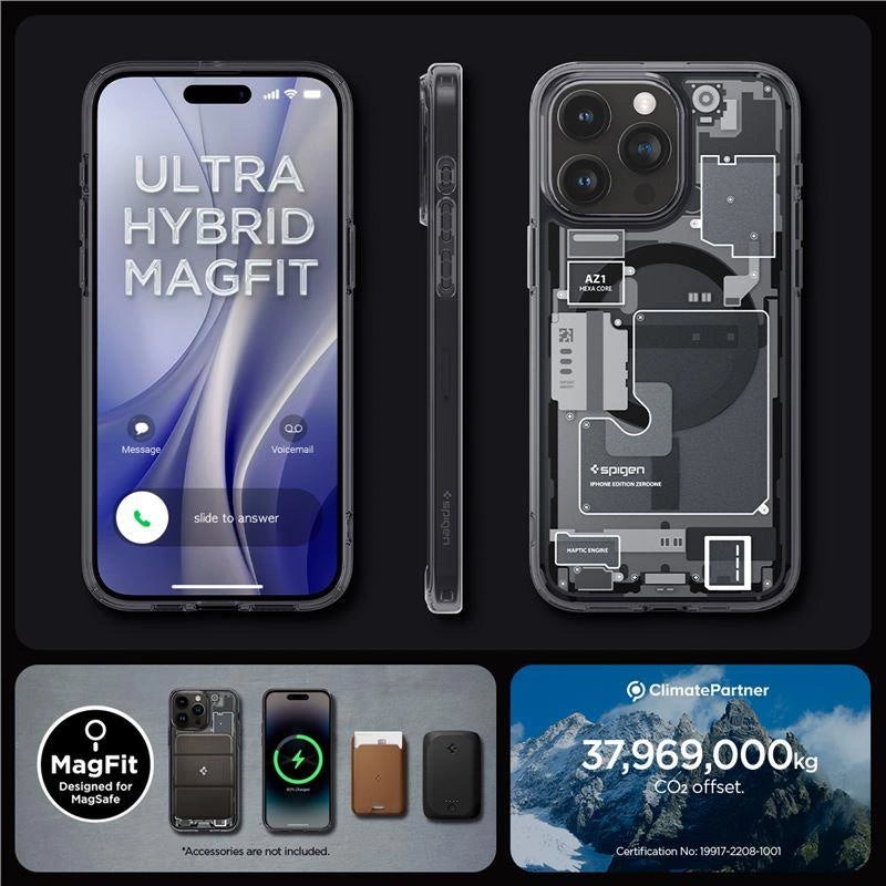 Spigen Ultra Hybrid Mag Case with MagSafe for iPhone 15 Pro - Dark Gray (Zero One Pattern)_9