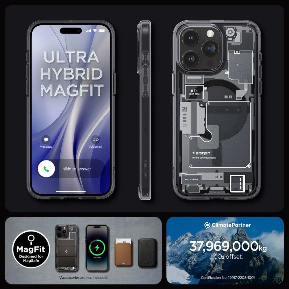 Spigen Ultra Hybrid Mag Case with MagSafe for iPhone 15 Pro - Dark Gray (Zero One Pattern)_14
