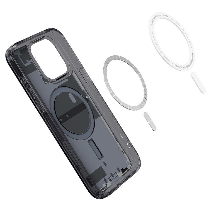 Spigen Ultra Hybrid Mag Case with MagSafe for iPhone 15 Pro - Dark Gray (Zero One Pattern)_6