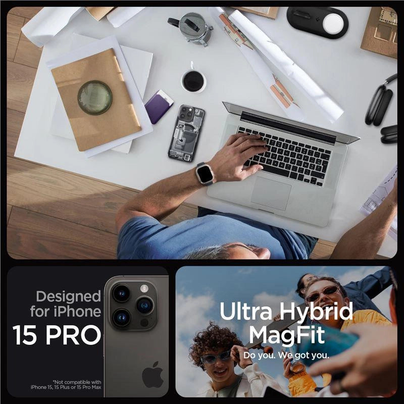 Spigen Ultra Hybrid Mag Case with MagSafe for iPhone 15 Pro - Dark Gray (Zero One Pattern)_7