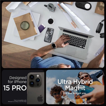 Spigen Ultra Hybrid Mag Case with MagSafe for iPhone 15 Pro - Dark Gray (Zero One Pattern)_7