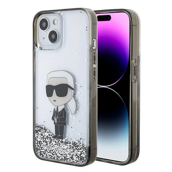 Karl Lagerfeld KLHCP15SLKKNSK iPhone 15 6.1" transparent hardcase Liquid Glitter Ikonik_0