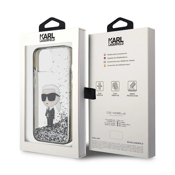 Karl Lagerfeld KLHCP15SLKKNSK iPhone 15 6.1" transparent hardcase Liquid Glitter Ikonik_7
