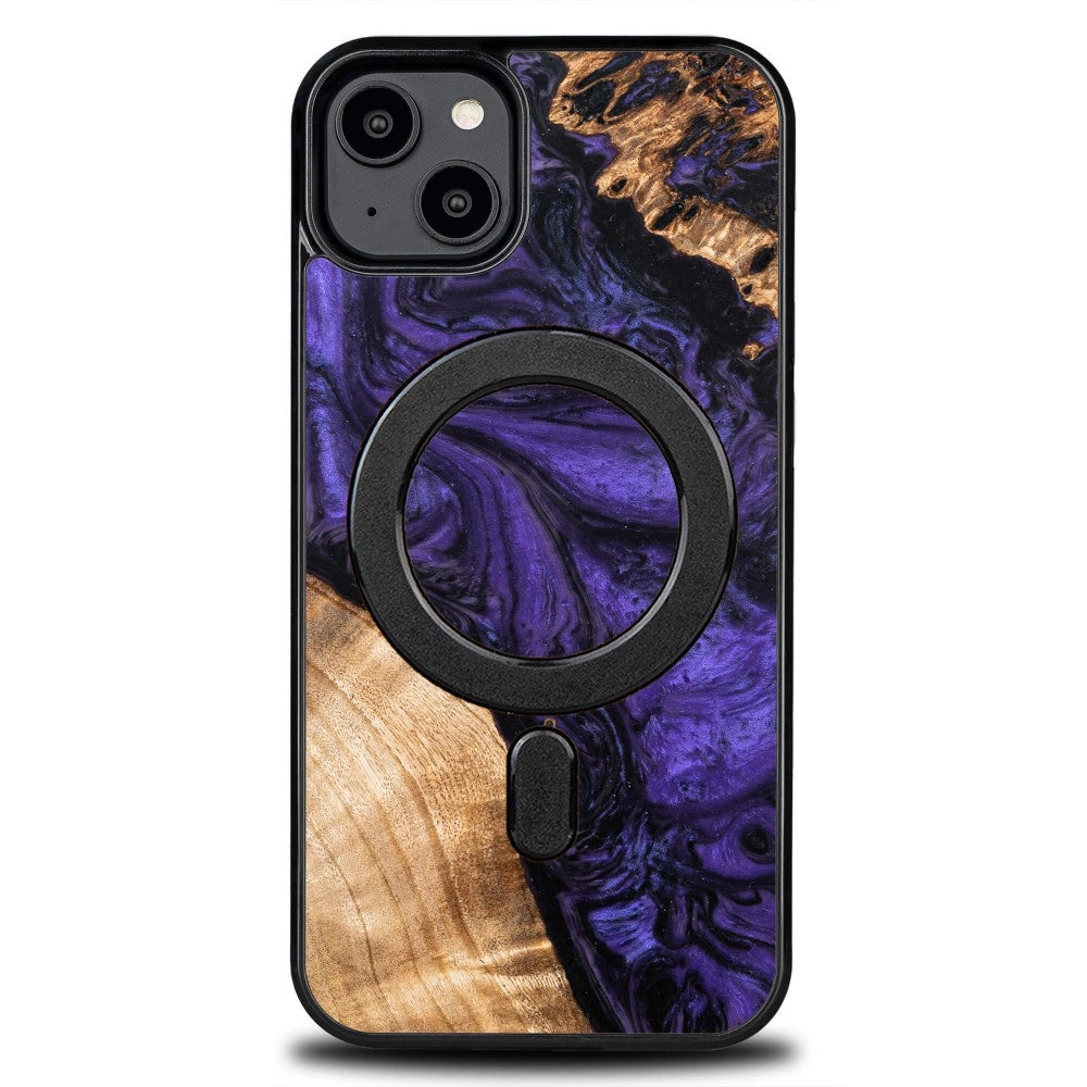 Wood and resin case for iPhone 15 Plus MagSafe Bewood Unique Violet - purple and black_0