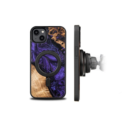 Wood and resin case for iPhone 15 Plus MagSafe Bewood Unique Violet - purple and black_1
