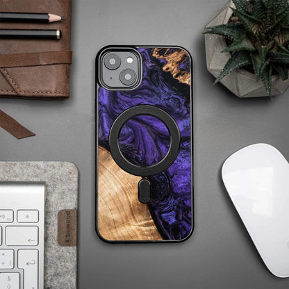 Wood and resin case for iPhone 15 Plus MagSafe Bewood Unique Violet - purple and black_2
