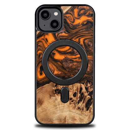 Wood and resin case for iPhone 15 Plus MagSafe Bewood Unique Orange - orange and black_0