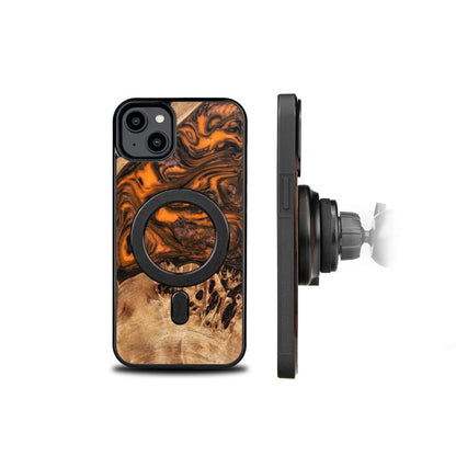 Wood and resin case for iPhone 15 Plus MagSafe Bewood Unique Orange - orange and black_1