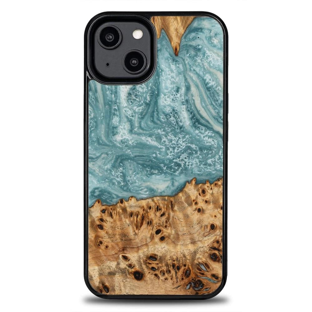 Wood and resin case for iPhone 15 Plus Bewood Unique Uranus - blue and white_0