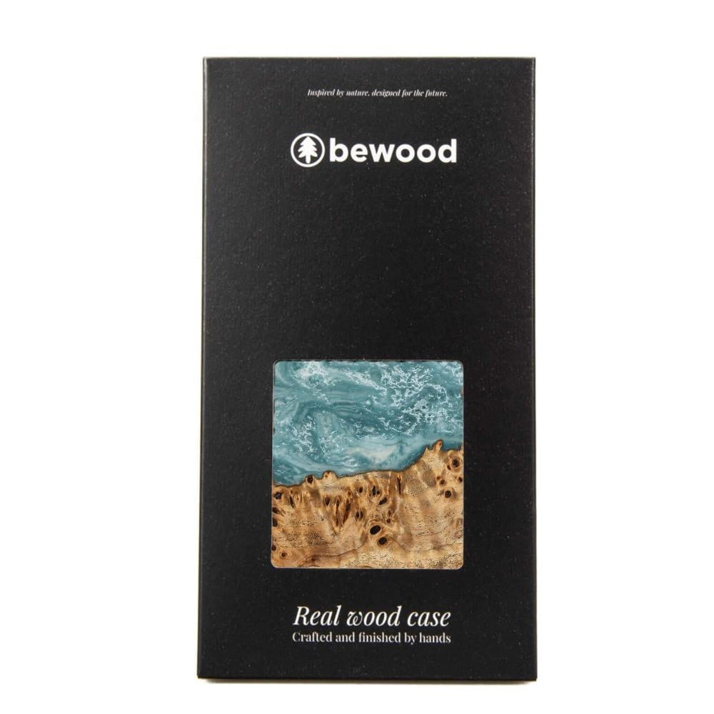 Wood and resin case for iPhone 15 Plus Bewood Unique Uranus - blue and white_4