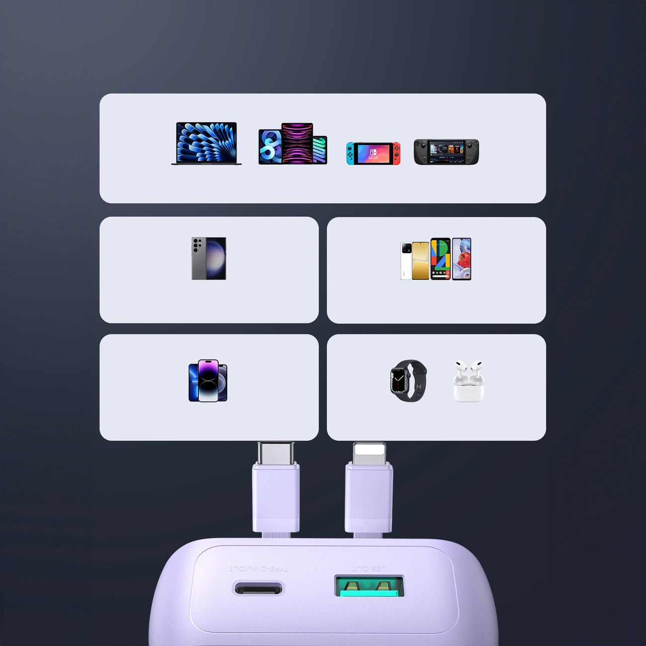 Joyroom JR-PBC06 mini power bank with built-in USB-C / Lightning cables 30W 10000mAh - purple_11