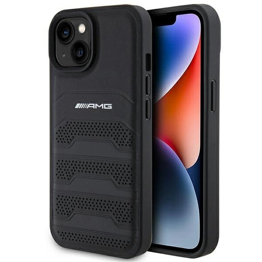 AMG Leather Debossed Lines case for iPhone 15 Plus - black_0