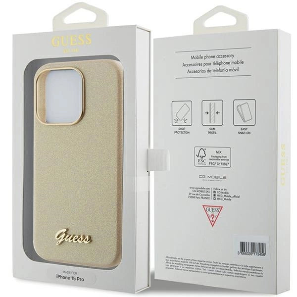 Guess Glitter Glossy Script case for iPhone 15 Pro - gold_7